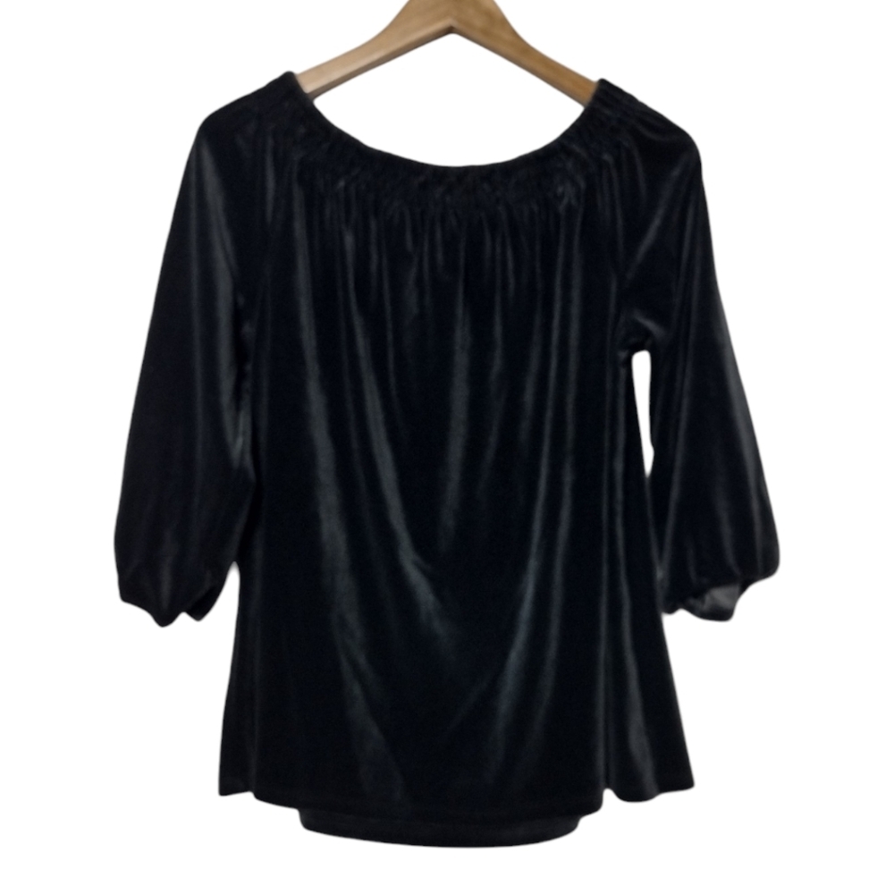 J.Jill Wearever Convertible-Shoulder Smocked-Neck Velvet Top